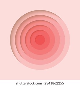 3D-Hintergrund mit hellgeschnittenem Papier und dunkelrosa Farben, runde Löcher. Realistisches Design-Layout für Präsentation, Flyer, Poster, Banner, Visitenkarte. Geometrische Vektorgrafik.