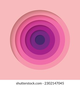3D background with paper cut pink violet colours round holes. Realistic design layout for presentation, flyer, poster, banner, business card. Geometric vector illustration.
