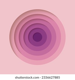 3D background with paper cut violet pink colours round holes. Realistic design layout for presentation, flyer, poster, banner, business card. Geometric vector illustration.