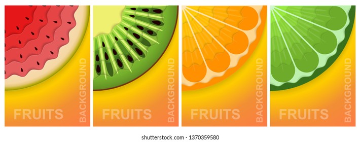 3D background. Paper sheet. Natural food. Colorful abstract graphic elements of the concept. A4, banner, advertising, cover, flyer, booklet.