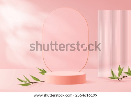 3d background platform with pink glass modern. Background vector 3d rendering crystal podium platform. stand show cosmetic product. Stage showcase on pedestal modern glass studio platform
