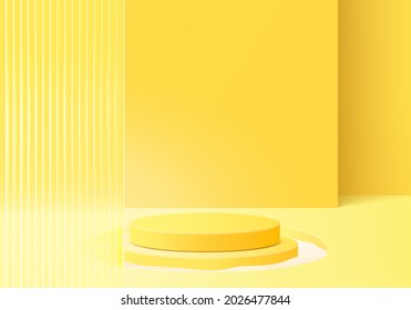 plataforma de fondo 3d con vidrio amarillo moderno. Plataforma de podio de cristales de representación 3d del vector de fondo. stand show cosméticos. Escenario de exhibición en plataforma de estudio de vidrio moderno para peatones
