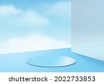 3d background product display mirror podium scene with sky cloud platform. cloud background vector 3d render with podium. stand show cosmetic product. showcase on mirror podium display blue 3d cloud