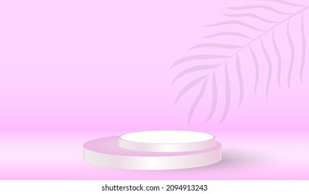 3d background product display podium scene with leaf geometric platform. background vector 3d render with podium. stand to show cosmetic product. 3d stage shawcase on pedestal display beige background