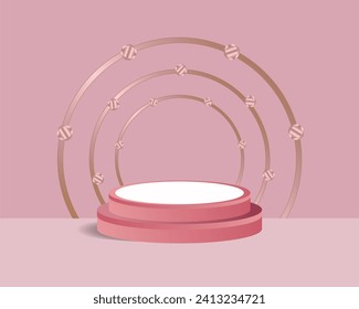 3d background product display podium scene with leaf geometric platform. background vector 3d render with podium. stand to show cosmetic product. 3d stage showcase on pedestal display beige background