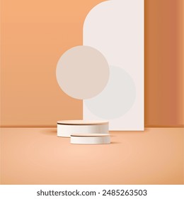 Producto de fondo 3d con escena de podio con plataforma geométrica. Representación de Vector 3d de fondo con podio. stand para mostrar productos cosméticos. Escaparate en el estudio rosa​​​