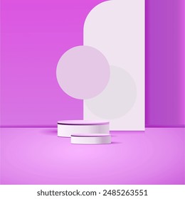 Producto de fondo 3d con escena de podio con plataforma geométrica. Representación de Vector 3d de fondo con podio. stand para mostrar productos cosméticos. Escaparate en el pedestal de exhibición de estudio morado