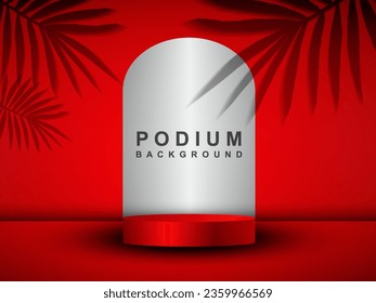 3d background product showing podium scene with leaves. vector rendering of 3d background with podium. stand to show cosmetic products.