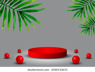 3d background product showing podium scene with leaves. vector rendering of 3d background with podium.