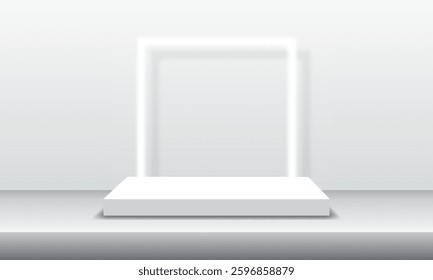 3d background product showing podium scene with geometric platform. Vector 3d rendering background with podium.