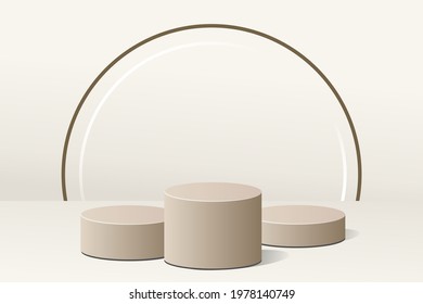 3D background product with three level brown podium. Display product scene. Award