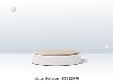 3D background product with white luxury gold brown podium. Display scene product for skincare, makeup, and toiletries. 3D illustration with geometric shapes 