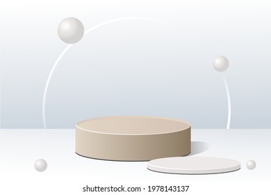3D background product with  white pearl. Display product scene with gold brown podium.  3D illustration with geometric shapes. mock up minimal design with empty space