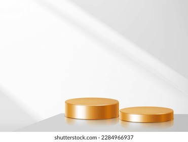 3d background products display golden podium scene with geometric platform stand to show cosmetic products. Stage showcase on pedestal display studio