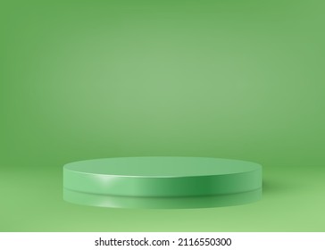 	
3d background products display green podium scene with platform. background vector 3d render with podium. stand to show cosmetic products. Stage showcase on pedestal display green background platfor