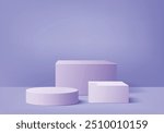 3d background products display podium scene with geometric platform. background vector 3d render violet podium. stand to show cosmetic product. Stage showcase on pedestal display purple studio