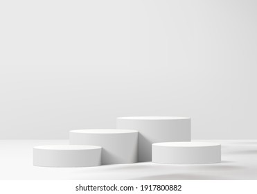 3d background products display podium scene with geometric platform. white background vector 3d rendering with podium. stand to show cosmetic products. Stage showcase on pedestal display grey studio - Shutterstock ID 1917800882