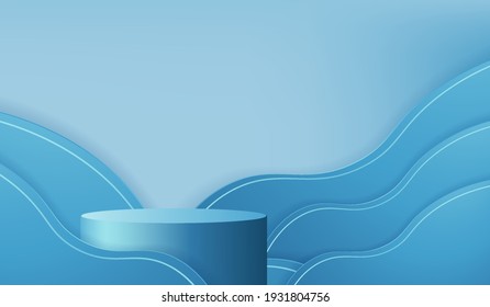 3d background products display podium scene with geometric platform. background vector 3d rendering with pedestal. stand to show cosmetic products. Stage showcase on pedestal display blue studio