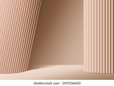3d background products display podium scene and geometric platform  brown background vector 3d rendering podium  stand to show cosmetic products  Stage showcase pedestal display 3d beige studio
