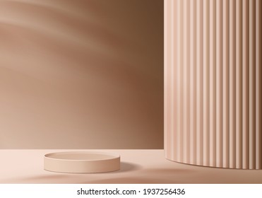 3d background products display podium scene with geometric platform. background vector 3d rendering with podium. stand to show cosmetic products. Stage showcase on pedestal display beige studio