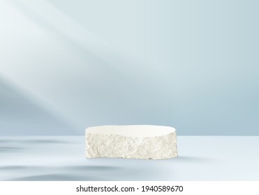 3d background products display podium scene with stone geometric platform. background vector 3d rendering with podium. stand to show cosmetic products. Stage showcase on pedestal display blue studio