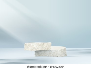3d background products display podium scene with stone geometric platform. background vector 3d rendering with podium. stand to show cosmetic products. Stage showcase on pedestal display blue studio