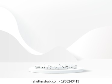 3d background products display podium scene with marble stone gray platform. background vector 3d rendering with podium. stand to show cosmetic product. Stage showcase on pedestal display white studio