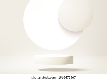 3d background products display podium scene with geometric platform. background vector 3d rendering with podium. stand to show cosmetic products. Stage showcase on pedestal display beige studio