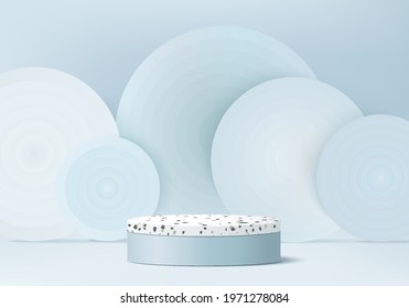 3d background products display podium scene with geometric platform. background vector 3d rendering with podium. stand to show cosmetic products. Stage showcase on pedestal display blue studio