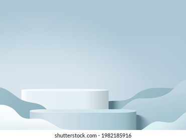 3d background products display podium scene with geometric platform. background vector 3d rendering with podium. stand to show cosmetic products. Stage showcase on pedestal display blue summer