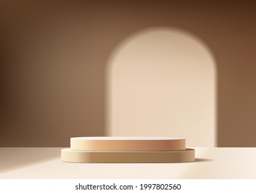 3d background products display podium scene with geometric platform. background vector 3d rendering with podium. stand to show cosmetic products. Stage showcase on pedestal display 3d beige studio