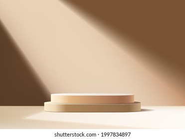 3d background products display podium scene with geometric platform. background vector 3d rendering with podium. stand to show cosmetic products. Stage showcase on pedestal display beige studio