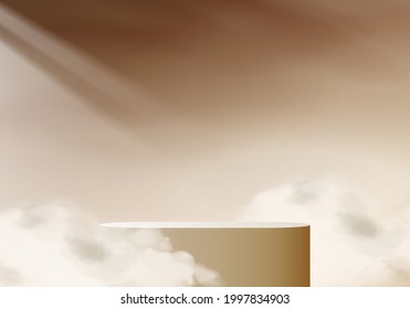 3D-Hintergrundprodukte zeigen Podiumszene mit Cloud-Plattform. Hintergrund, Vektorgrafik 3D mit Podium. zeigen Kosmetikprodukte. Studioaufnahme auf dem Sockel, beige Studioaufnahme