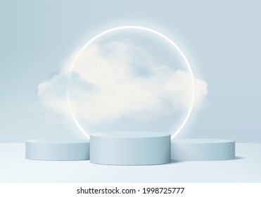 3d background products display podium scene with geometric platform. background vector 3d rendering with podium. stand to show cosmetic products. Stage showcase on pedestal display blue studio