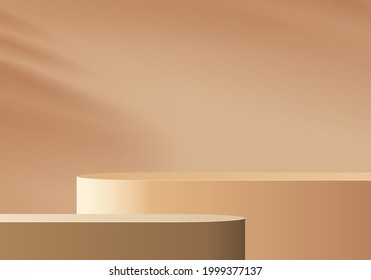 3d background products display podium scene with geometric platform. background vector 3d rendering with podium. stand to show cosmetic products. Stage showcase on pedestal display beige studio