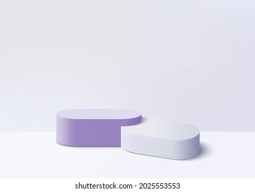 3d background products display podium scene with violet platform. background vector 3d rendering with podium. stand to show cosmetic products. Stage showcase on pedestal display purple studio