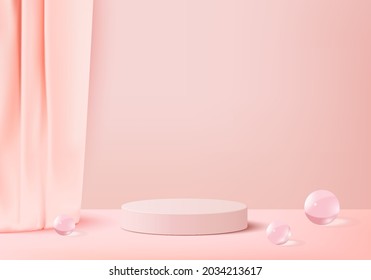 3d background products display podium scene with geometric platform. background vector 3d rendering with podium. stand to show cosmetic products. Stage showcase on pedestal display pink studio