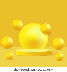 3d background products display podium scene with geometric platform. stage showcase on pedestal display yellow studio
