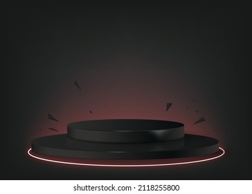 
3d background products display podium scene with geometric platform. backdrop background vector 3d render with podium. stand to show cosmetic products. Stage showcase on pedestal display black