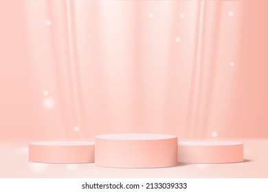 3d background products display podium scene with geometric platform stand to show cosmetic products. Stage showcase on pedestal display pink studio