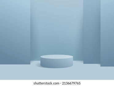 3d background products display podium scene with geometric platform stand to show cosmetic products. Stage showcase on pedestal display blue studio