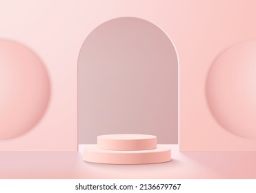 3d background products display podium scene with geometric platform stand to show cosmetic products. Stage showcase on pedestal display pink studio