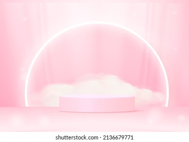 3d background products display podium scene with geometric platform stand to show cosmetic products. Stage showcase on pedestal display pink studio
