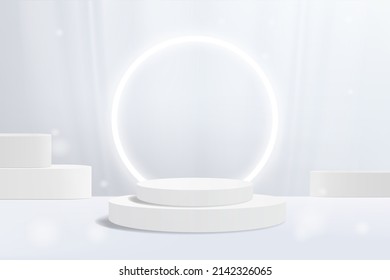 3d background products display podium scene with geometric platform stand to show cosmetic products. Stage showcase on pedestal display white studio