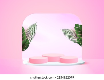 3d background products display podium scene with geometric platform stand to show cosmetic products. Stage showcase on pedestal display studio