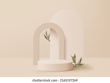 3d background products display podium scene and geometric platform  background vector 3d rendering and podium  stand to show cosmetic products  Stage showcase pedestal display beige studio