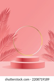 3d background products display podium scene with cloud sky geometric platform. background vector 3d rendering with podium. stand to show cosmetic product. Stage showcase on pedestal display pink cloud