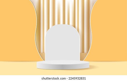 3d background products display podium with platform. background vector 3d rendering with podium. stand to show cosmetic product on podium 3d. Stage showcase on pedestal display yellow