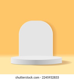 3d background products display podium with platform. background vector 3d rendering with podium. stand to show cosmetic product on podium 3d. Stage showcase on pedestal display yellow