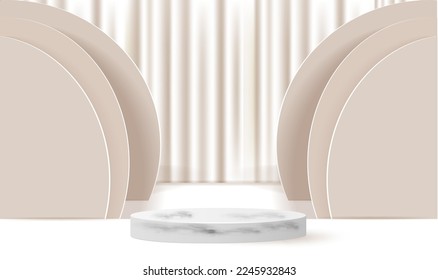 3d background products display podium with platform. background vector 3d rendering with podium. stand to show cosmetic product on podium 3d. Stage showcase on pedestal display beige background studio